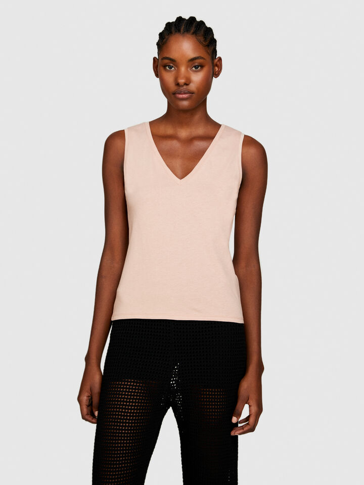 Tank top in 100% cotton - women's tops - Nude | Sisley image number 4